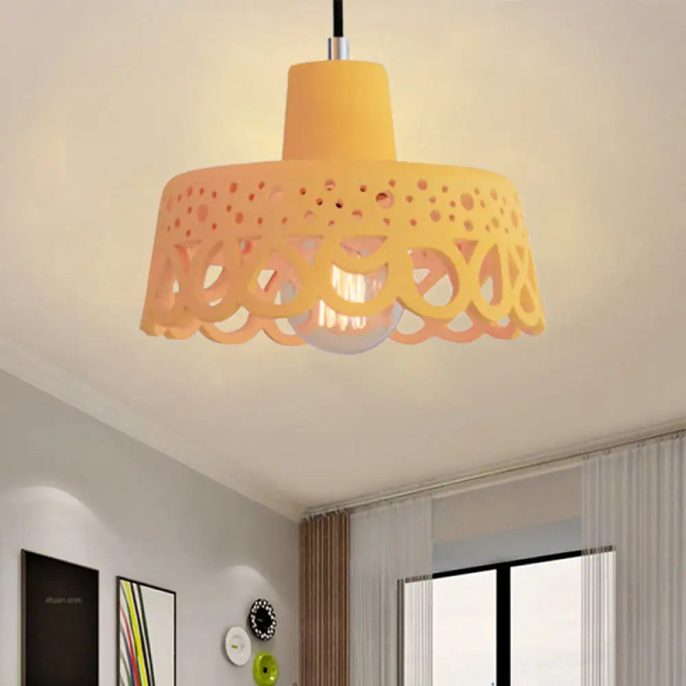 Nordic Style Etched Pendant Lighting: Concrete 1-Light Grey/White/Yellow With Geometric/Bell/Flared