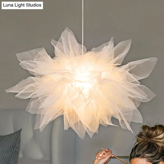 Nordic Style Fabric Flower Pendant Ceiling Light Perfect For Bedroom - 1 Hanging Fixture