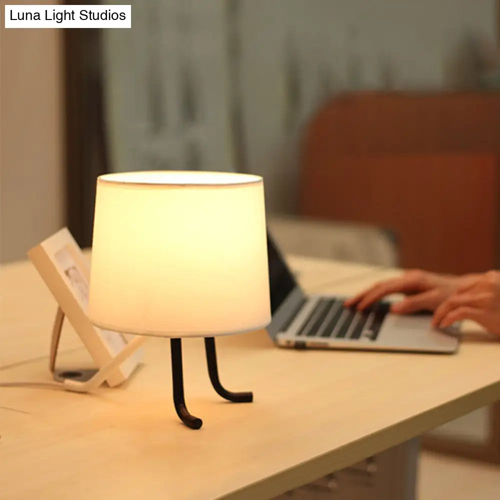 Nordic Style Fabric Nightstand Light Table Lamp With 3 Legs - Flaxen/White Ideal For Bedroom