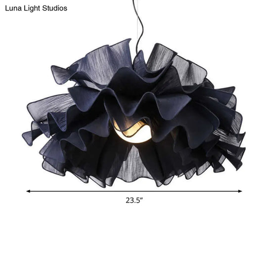 Nordic Wavy Fabric Pendant Light - Black/White 1 Head Ideal For Bedroom Ceiling