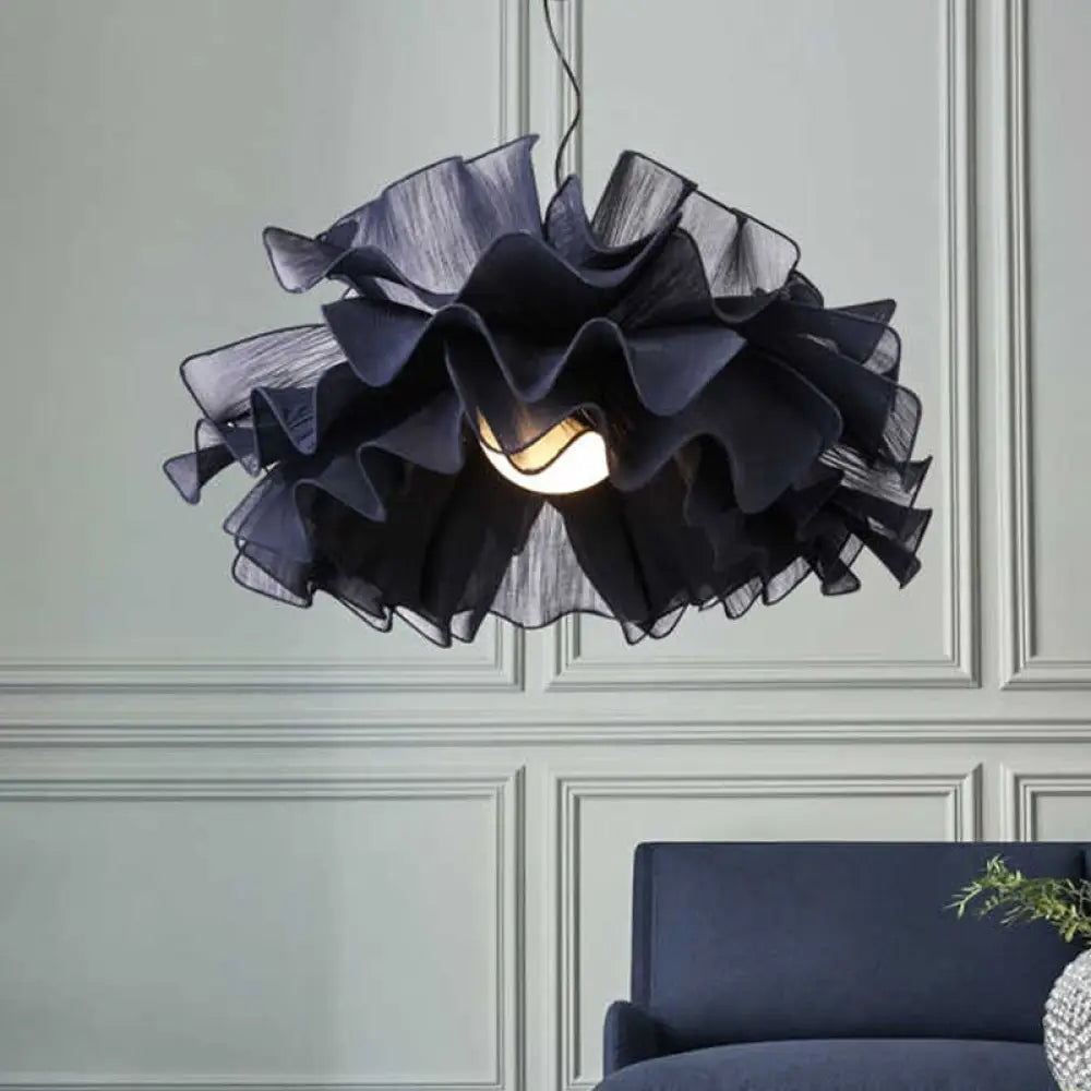 Nordic Style Fabric Wavy Pendant Light - 1 Head Black/White Ceiling Fixture For Bedroom Black