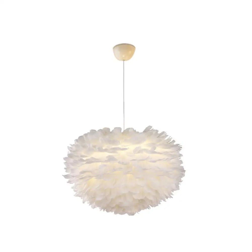Nordic Style Feather Chandelier: White Globe Hanging Light Fixture / 17’
