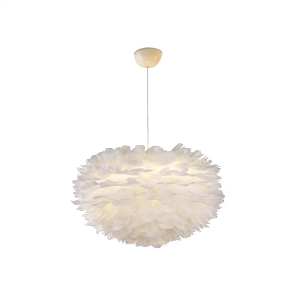 Nordic Style Feather Chandelier: White Globe Hanging Light Fixture / 19.5’