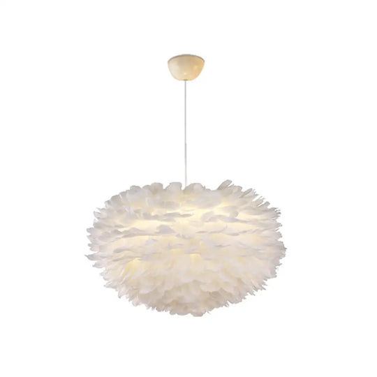 Nordic Style Feather Chandelier: White Globe Hanging Light Fixture / 21.5’