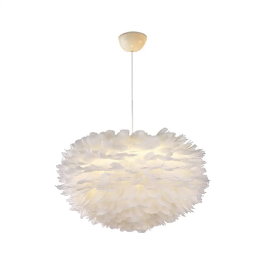 Nordic Style Feather Chandelier: White Globe Hanging Light Fixture / 23.5’