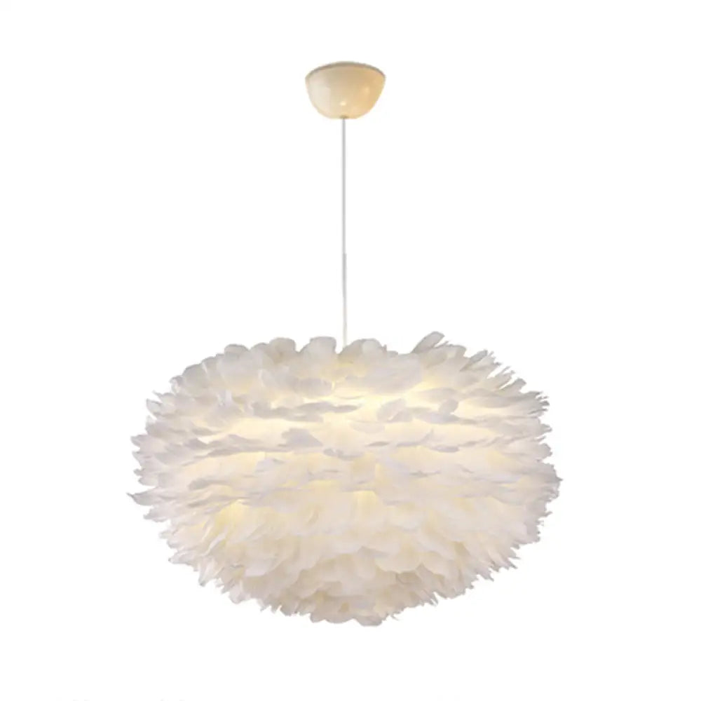 Nordic Style Feather Chandelier: White Globe Hanging Light Fixture / 27.5’