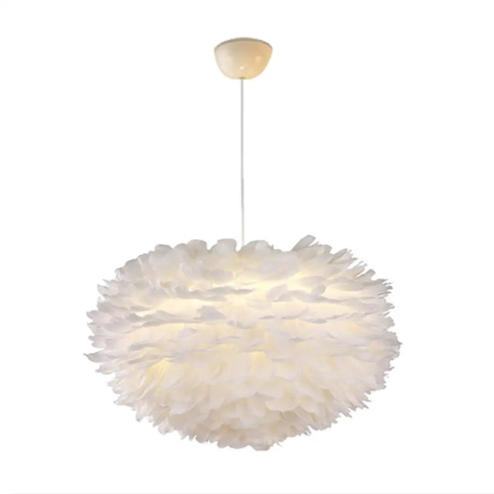 Nordic Style Feather Chandelier: White Globe Hanging Light Fixture / 31.5’