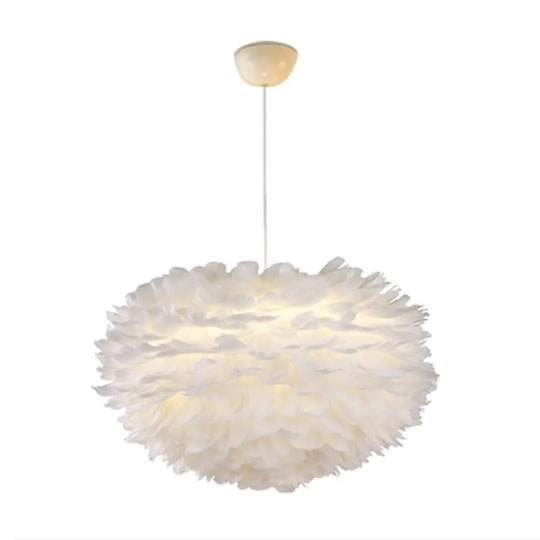 Nordic Style Feather Chandelier: White Globe Hanging Light Fixture / 31.5’