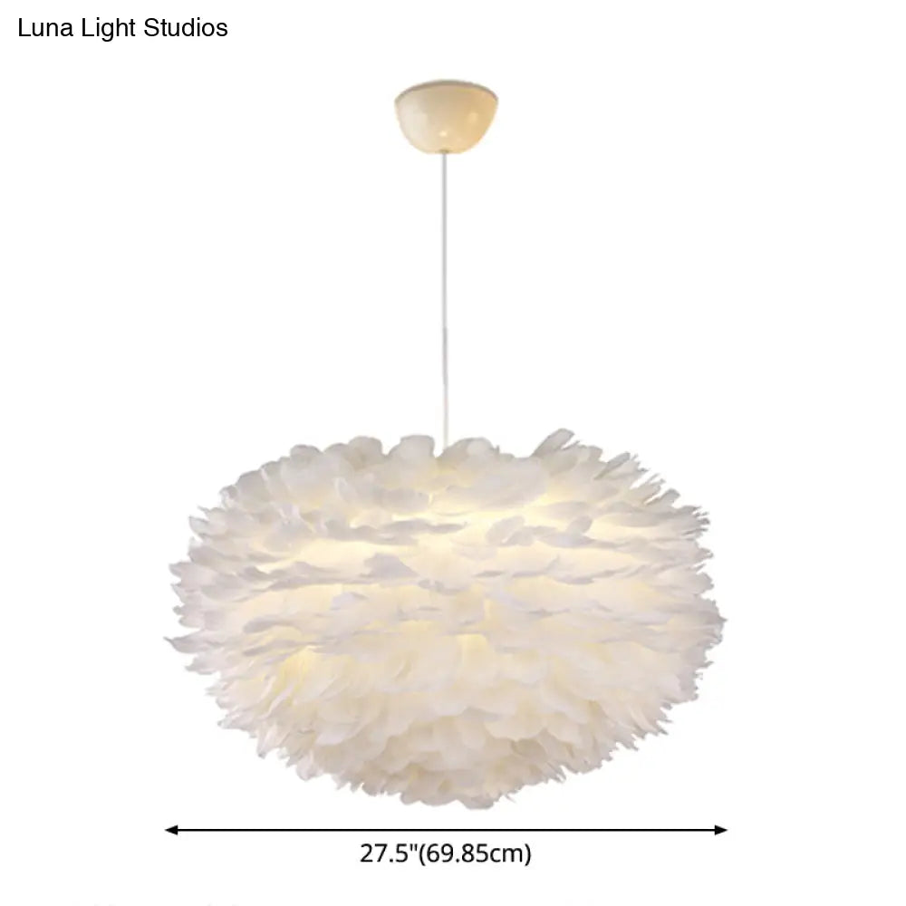 Nordic Style Feather Chandelier: White Globe Hanging Light Fixture
