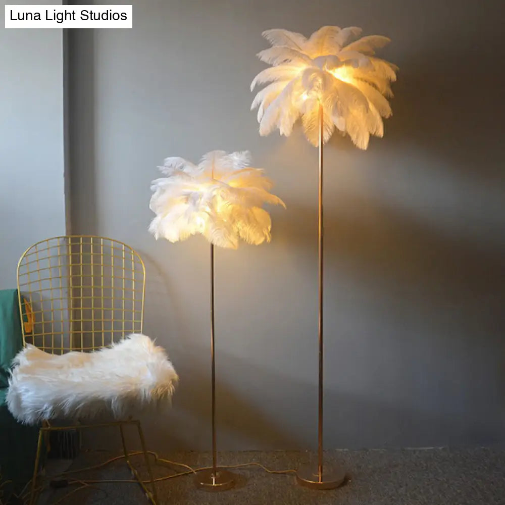 Nordic Style Feather Palm Tree 1-Light Floor Lamp For Girls Room