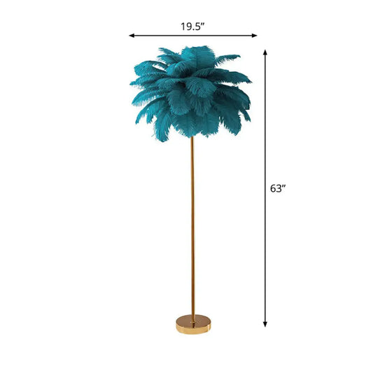 Nordic Style Feather Palm Tree 1-Light Floor Lamp For Girls Room Blue / 19.5