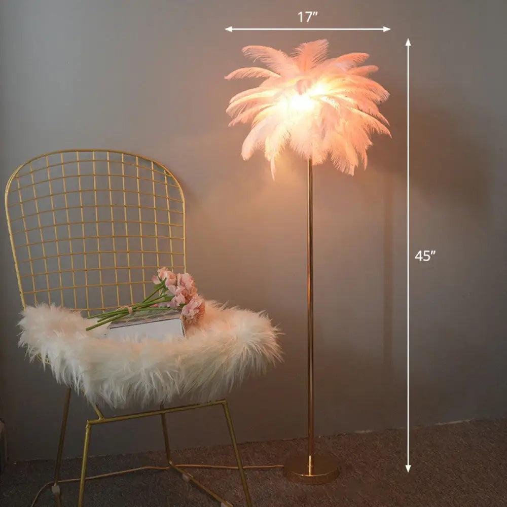 Nordic Style Feather Palm Tree 1-Light Floor Lamp For Girls Room Pink / 17