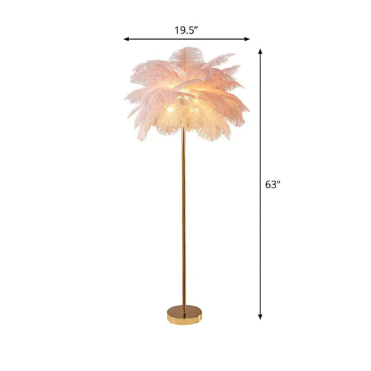 Nordic Style Feather Palm Tree 1-Light Floor Lamp For Girls Room Pink / 19.5