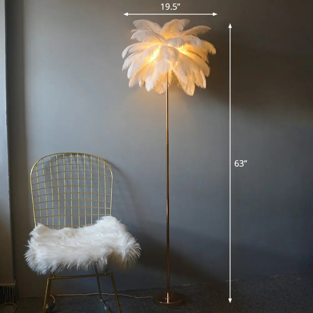 Nordic Style Feather Palm Tree 1-Light Floor Lamp For Girls Room White / 19.5