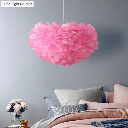 Nordic Style Feather Pendant Light: Half-Sphere Suspension Lamp For Bedroom Pink / 12