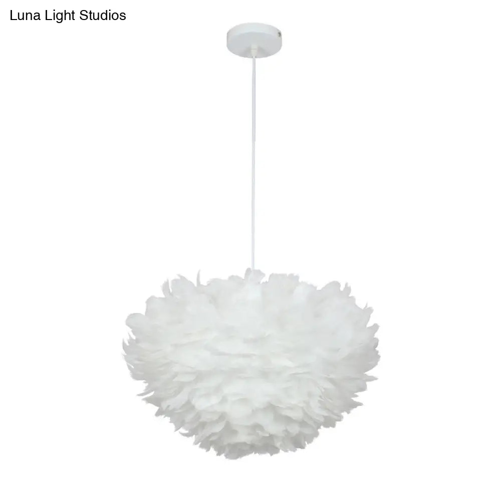 Nordic Style Feather Pendant Light: Half-Sphere Suspension Lamp For Bedroom White / 12