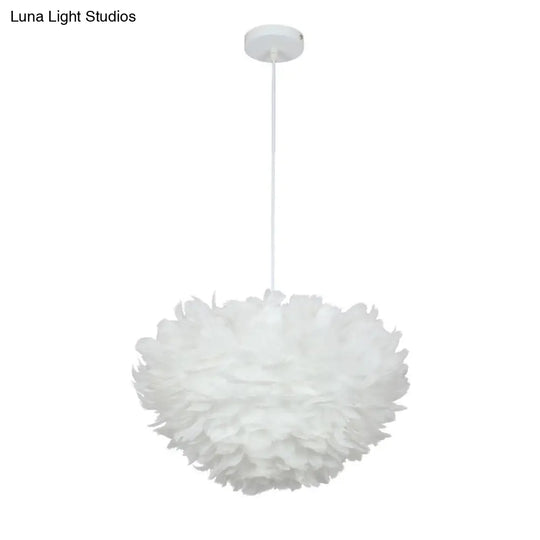 Nordic Style Feather Pendant Light: Half-Sphere Suspension Lamp For Bedroom White / 12