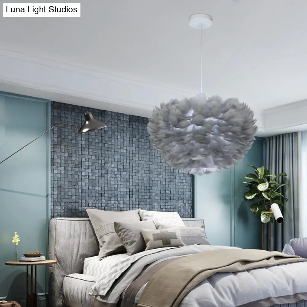 Nordic Style Feather Pendant Light: Half-Sphere Suspension Lamp For Bedroom Grey / 12