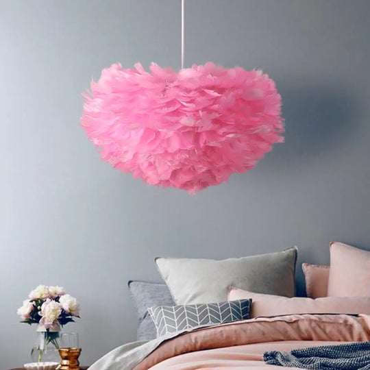 Nordic Style Feather Suspension Lamp: Half-Sphere Chandelier Pendant Light For Bedroom Pink / 12’