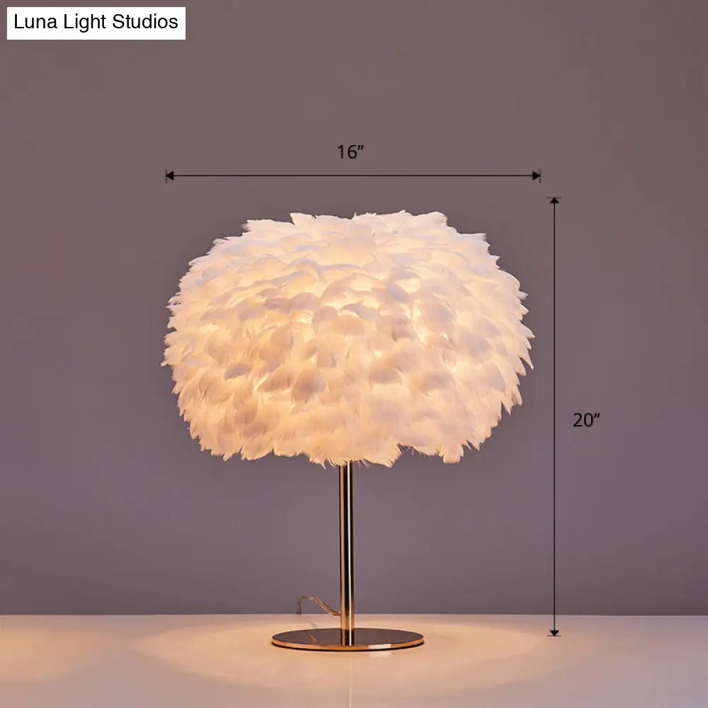 Nordic Style Feather Table Lamp - Spherical Accent Nightstand Light For Living Room