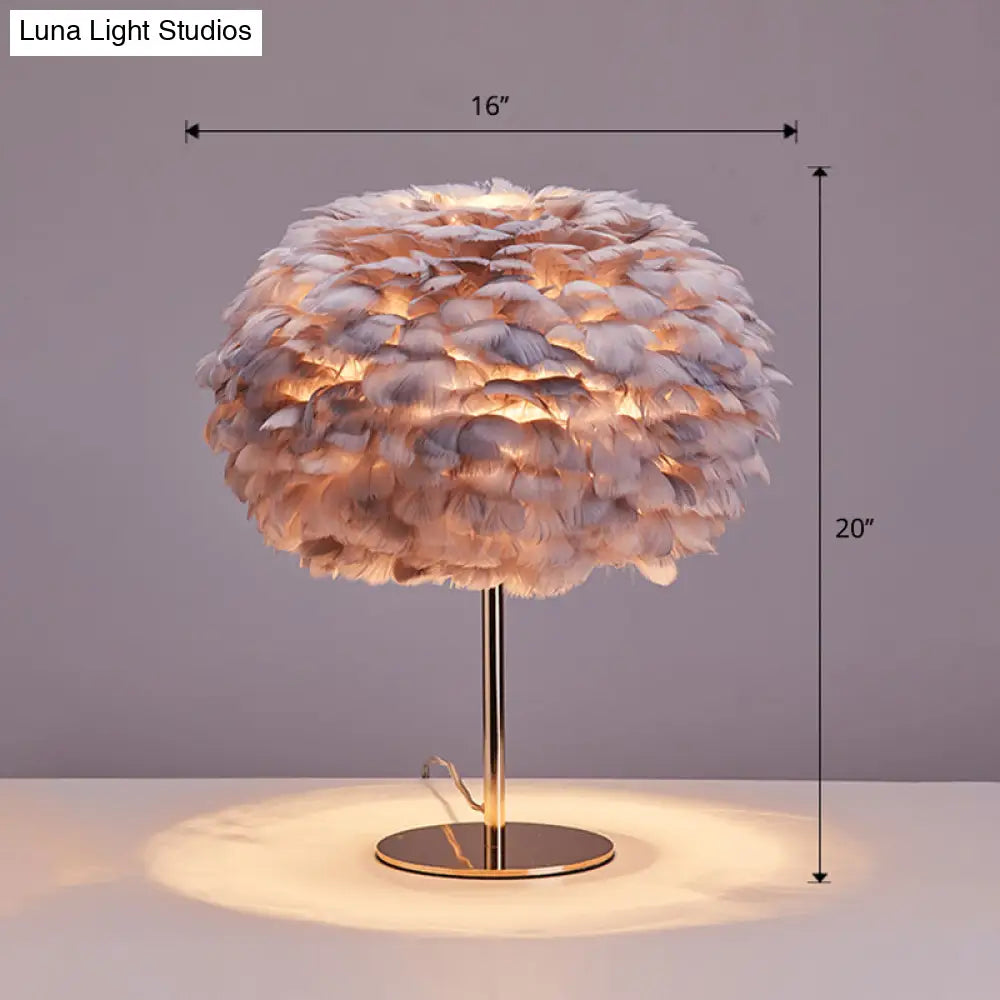 Nordic Style Feather Table Lamp - Spherical Accent Nightstand Light For Living Room