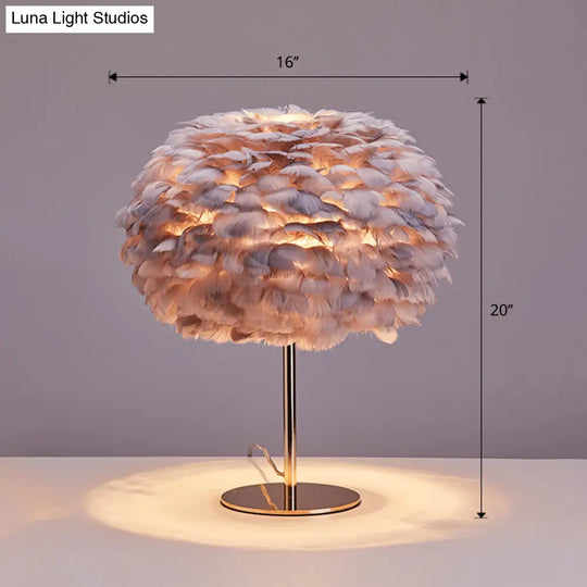 Nordic Style Feather Table Lamp - Spherical Accent Nightstand Light For Living Room