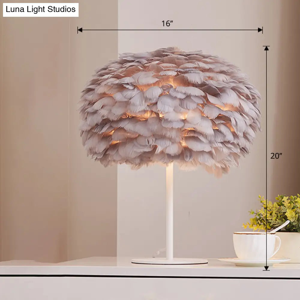 Nordic Style Feather Table Lamp - Spherical Accent Nightstand Light For Living Room