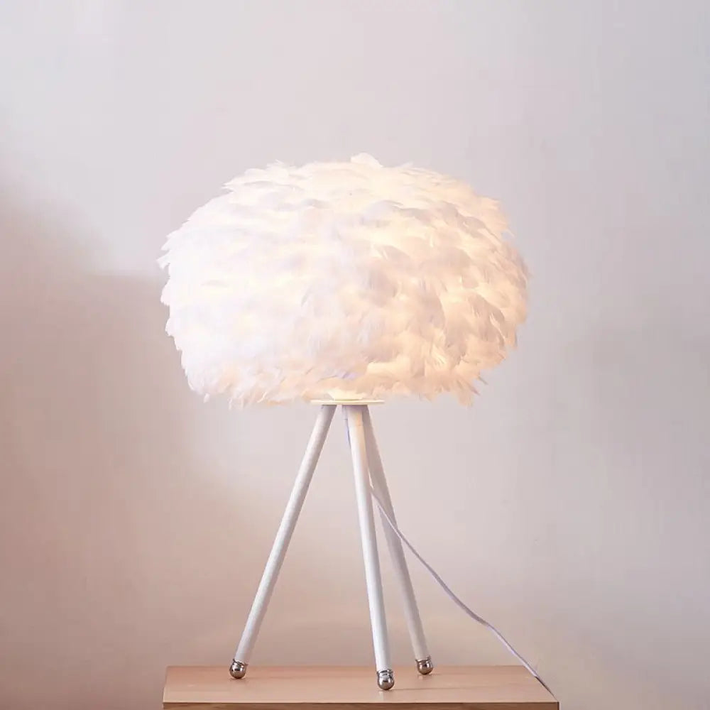 Nordic Style Feather Table Lamp - Spherical Accent Nightstand Light For Living Room White / Bracket