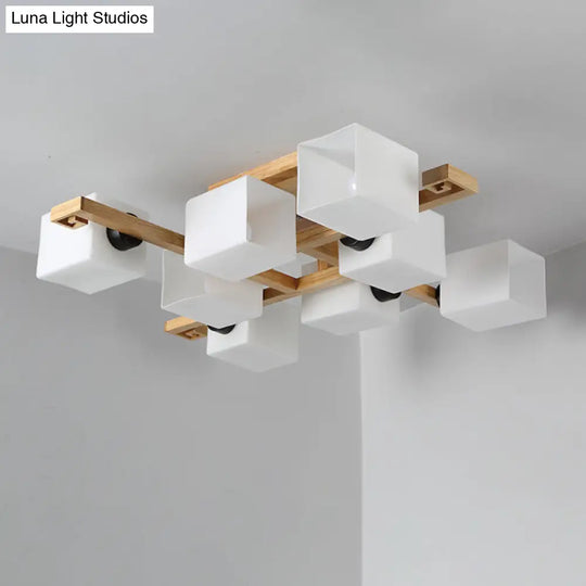Nordic Style Rectangular Flush Mount Light With White Glass Semi Chandelier For Living Room