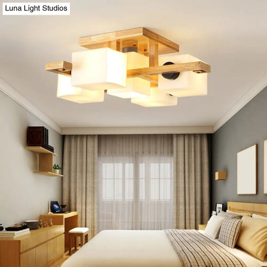 Nordic Style Rectangular Flush Mount Light With White Glass Semi Chandelier For Living Room 5 /