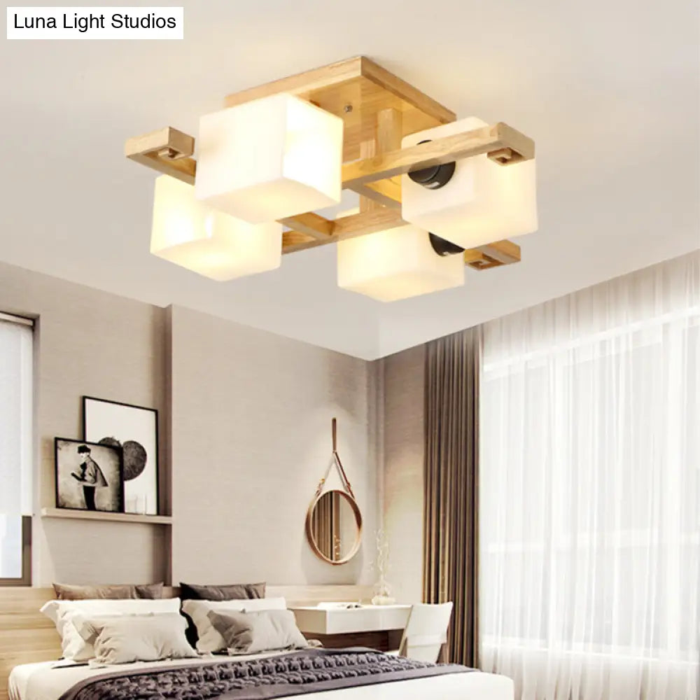 Nordic Style Rectangular Flush Mount Light With White Glass Semi Chandelier For Living Room 4 /