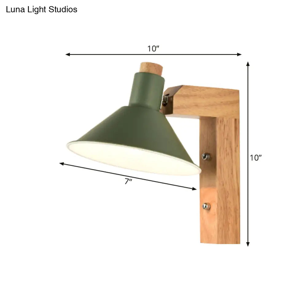 Nordic Style Funnel Study Room Wall Sconce - Wood Metal 1 Light Undertint