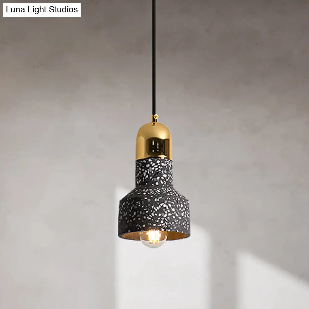 Nordic Style 1-Light Geometrical Ceiling Lamp For Restaurants - Cement Finish Black / A