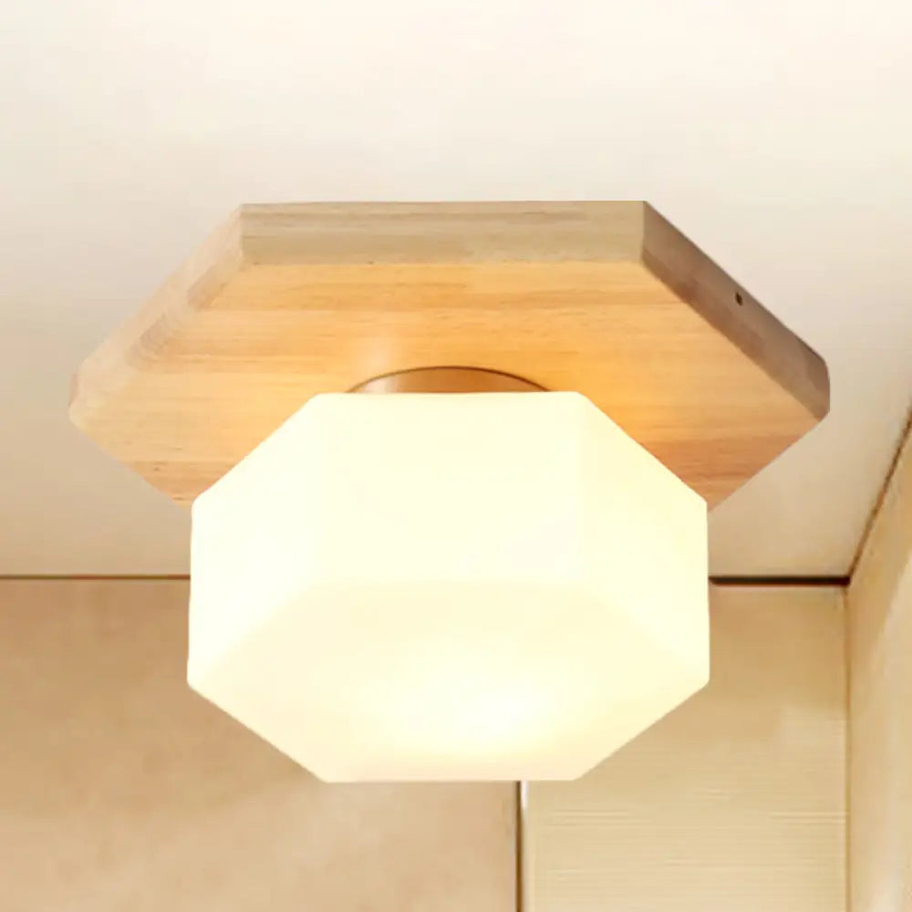 Nordic Style Geometric Flush Mount With Frosted Glass - 1 Light Foyer Lighting Wood