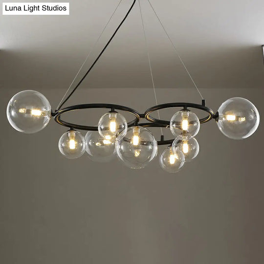 Nordic Style Glass Circles Chandelier - Bedroom Suspension Lighting 9 / Black Clear