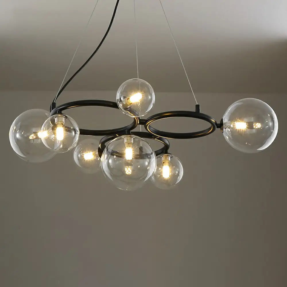 Nordic Style Glass Circles Chandelier: Sleek Suspended Lighting Fixture For Bedrooms 7 / Black Clear