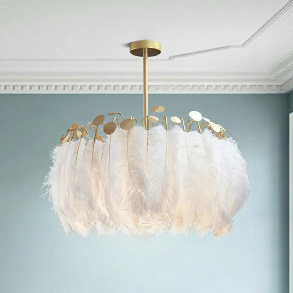 Nordic Style Gold Feather Nursery Pendant Chandelier Light Fixture / 1 Tier