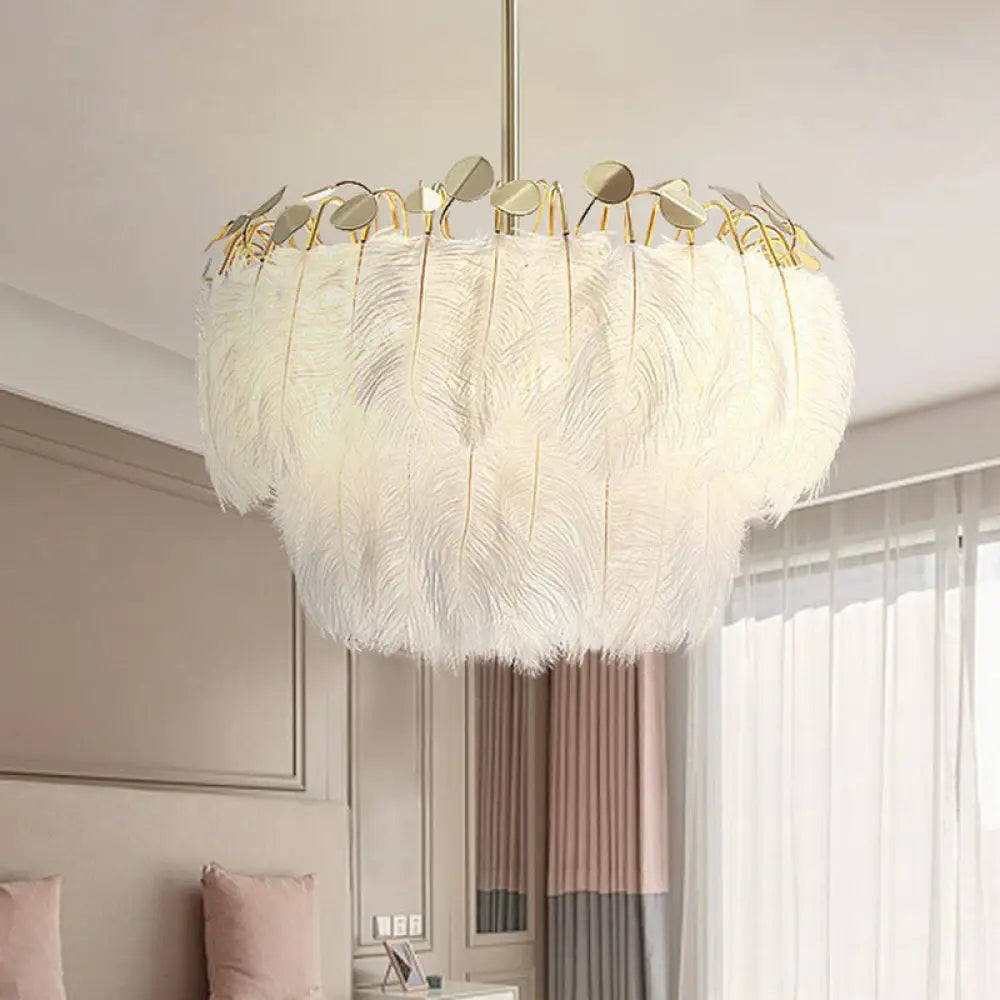 Nordic Style Gold Feather Nursery Pendant Chandelier Light Fixture / 2 Tiers