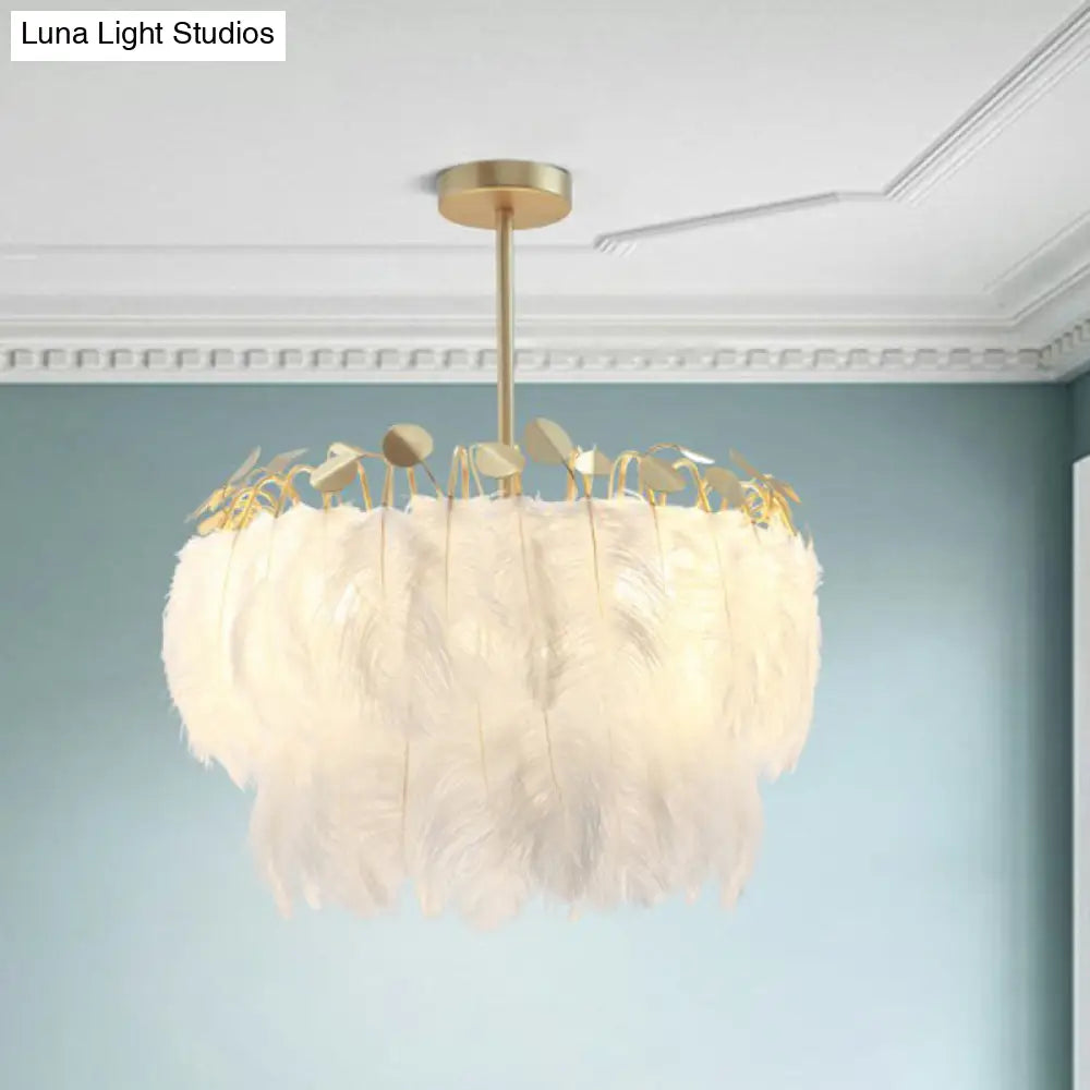 Nordic Style Gold Feather Nursery Pendant Chandelier Light Fixture