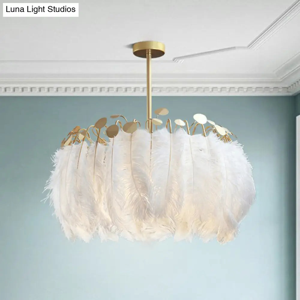 Nordic Style Feather Round Chandelier Light - Gold Pendant Fixture For Nursery / 1 Tier