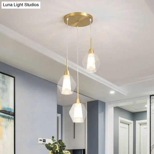 Gold Nordic Suspended Ceiling Light With Clear Handblown Glass Shade For Staircase