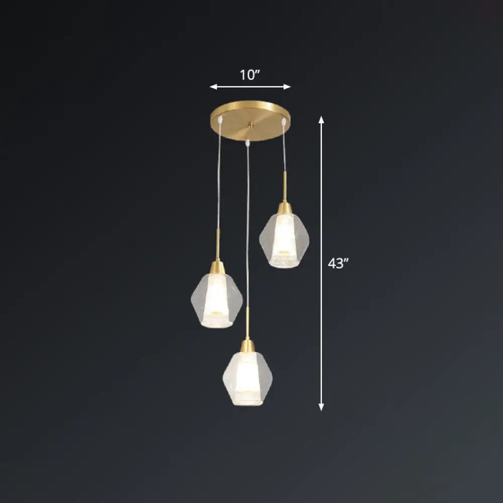 Nordic Style Gold Suspension Multi Ceiling Light With Clear Handblown Glass Shades For Staircase 3