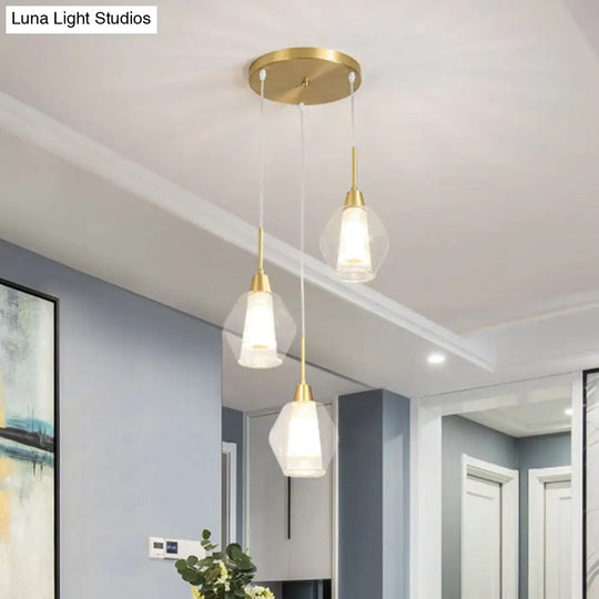 Nordic Style Gold Suspension Multi Ceiling Light With Clear Handblown Glass Shades For Staircase