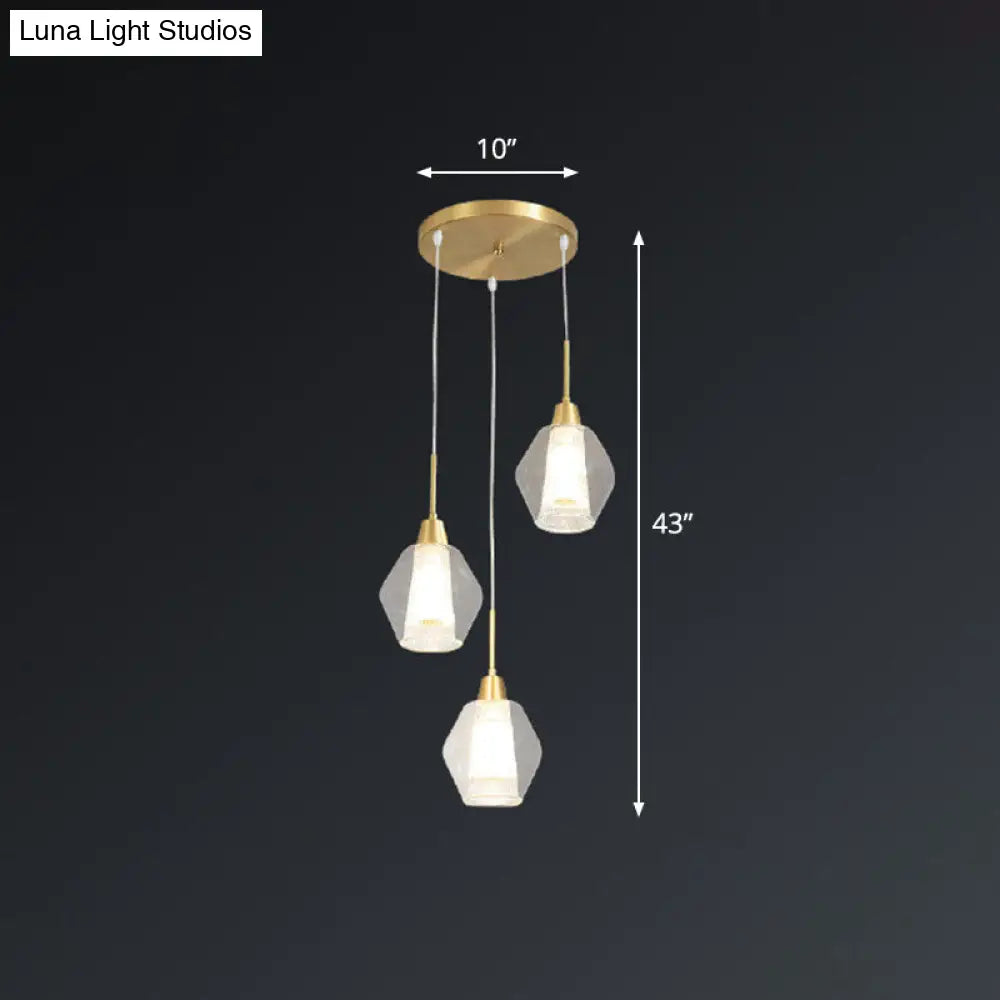 Gold Nordic Suspended Ceiling Light With Clear Handblown Glass Shade For Staircase 3 / White