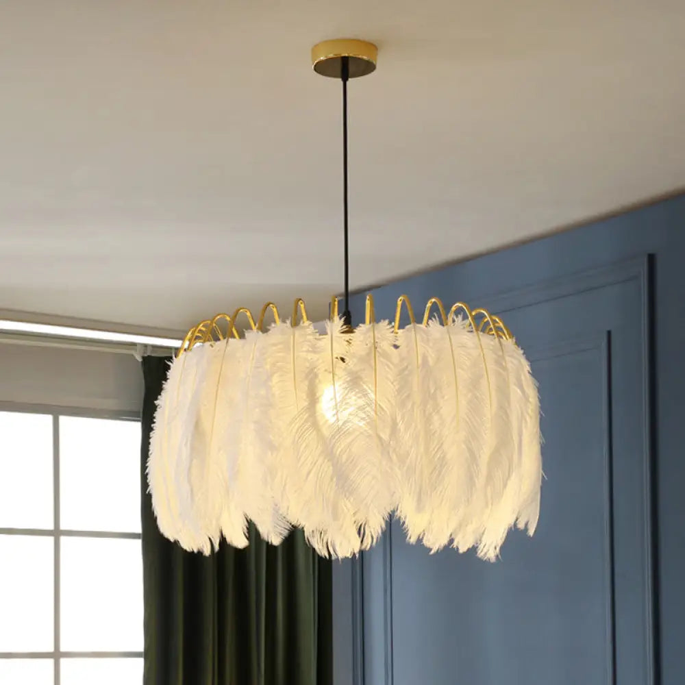 Nordic Style Goose Feather Pendant Lamp - White 1-Bulb Fixture For Bedroom /