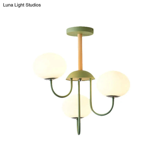 Nordic Style Gray/Green Chandelier With Dome White Glass Shade - 3/5 Lights Living Room Hanging Lamp