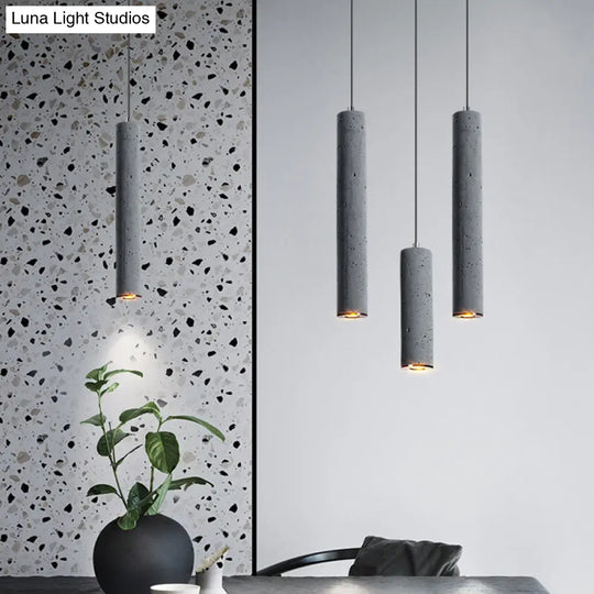 Nordic Style Grey Cement Cylinder Pendant Light For Dining Room Ceiling