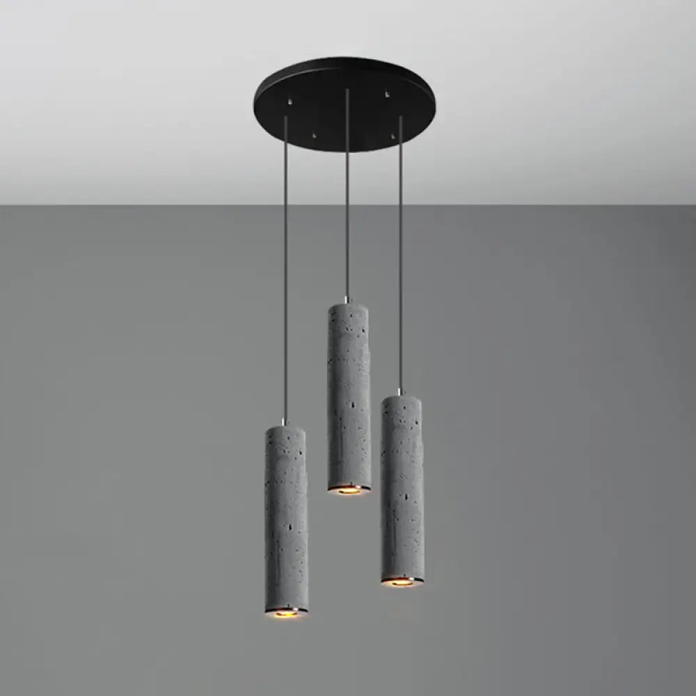 Nordic Style Grey Cement Cylinder Pendant Light For Dining Room Ceiling 3 / Small