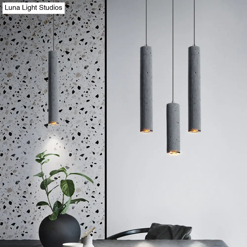 Nordic Style Grey Cement Cylinder Pendant Light For Dining Room Ceiling