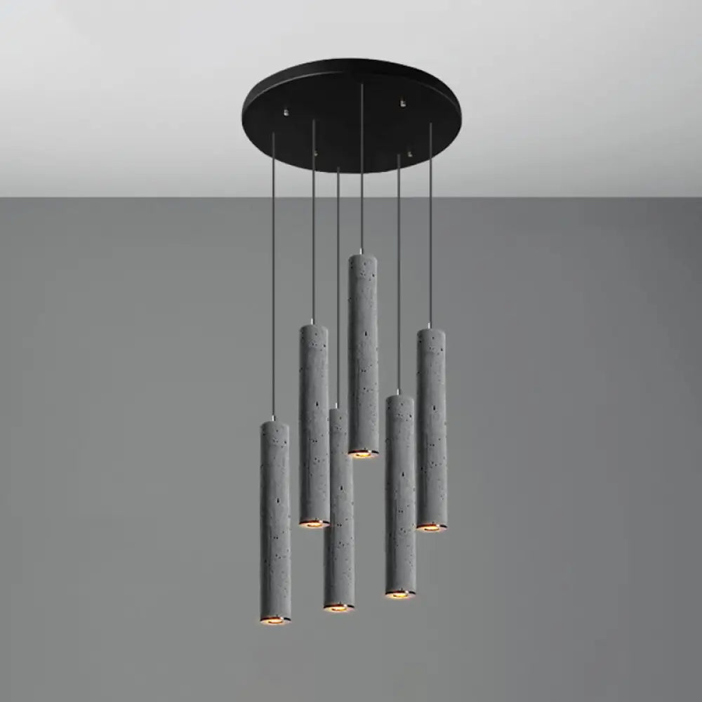 Nordic Style Grey Cement Cylinder Pendant Light For Dining Room Ceiling 6 / Medium